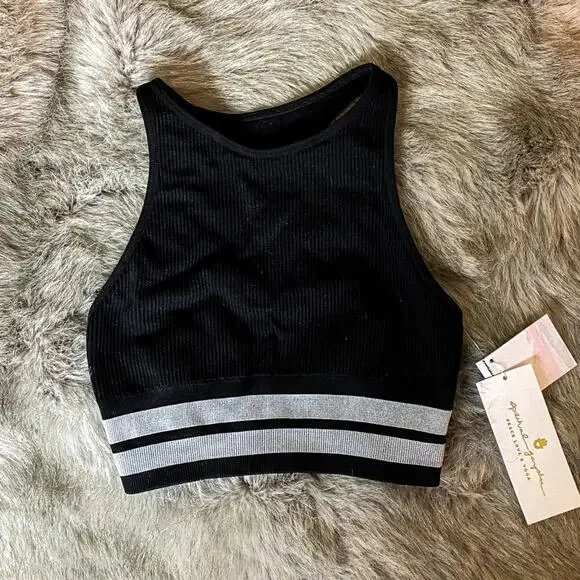 NWT SPIRITUAL GANGSTER Stripe Seamless Black High-Neck Sports Bra Sz. XS… - Picture 2 of 4